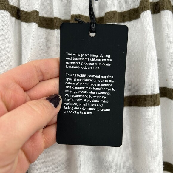 NWT CHASER White Olive Green Striped Off The Shoulder Bell Sleeve Top Medium - Picture 5 of 6